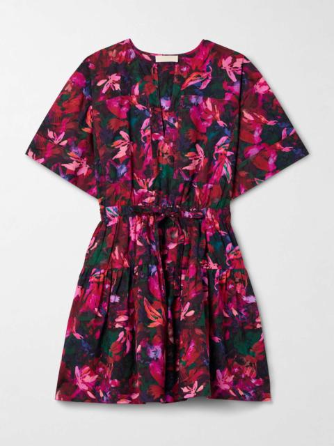Nadira floral-print cotton-poplin mini dress Red