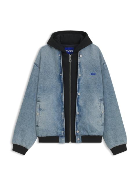 DENIM BOMBER JACKET WITH JERSEY LAYER