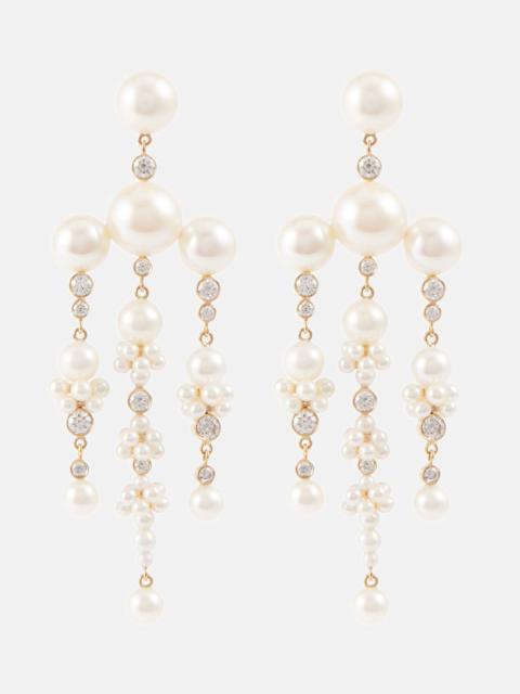 Jardin de Rêve 14kt gold earrings with diamonds and pearls