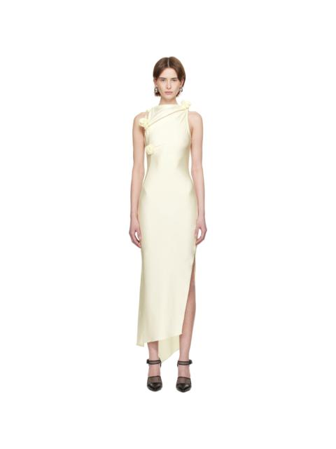 Off-White Asymmetric Flower Gown Maxi Dress