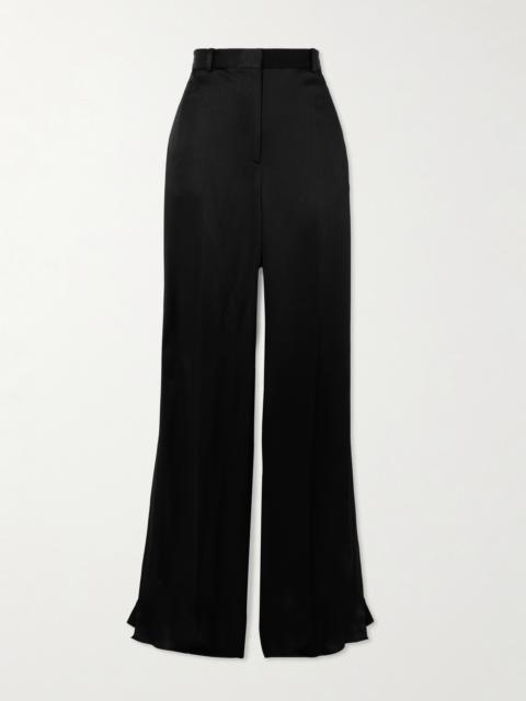 Pleated Satin-trimmed Crepe Straight-leg Pants
