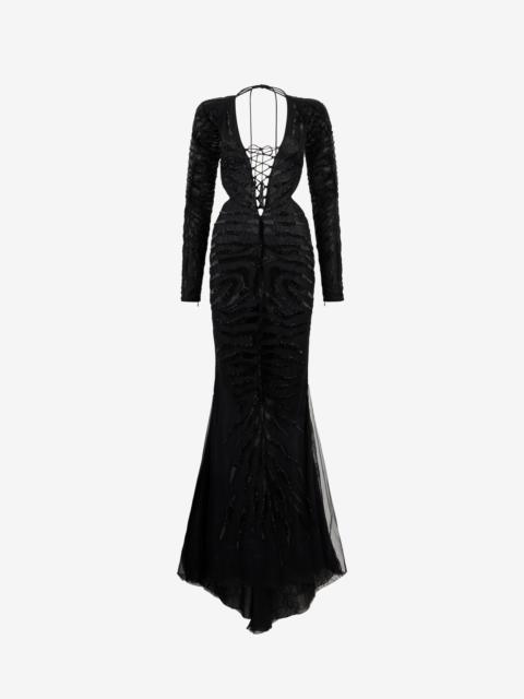 Long Ray Of Gold Sequined Dress