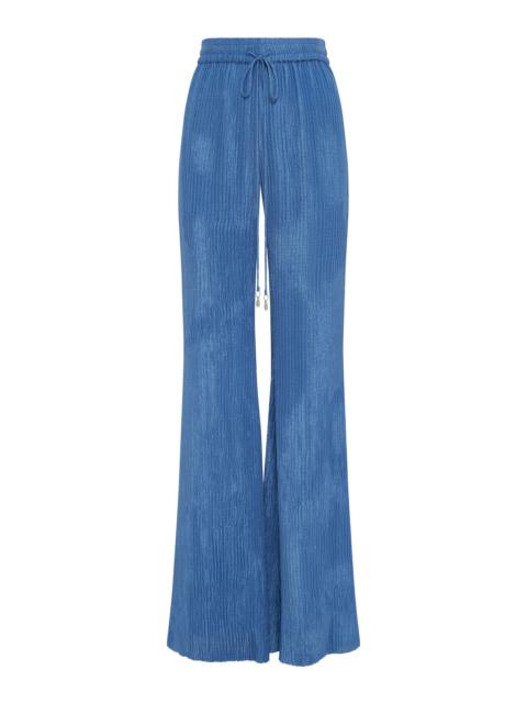 Claude Flare Pant in Sky Plisse Silk