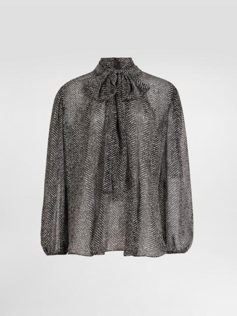 Chevron-print silk chiffon shirt
