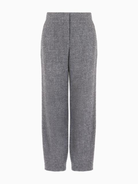 Mélange wool blend flannel trousers with EA embroidery