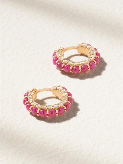 Streamflow 18-karat Rose Gold, Ruby And Diamond Hoop Earrings
