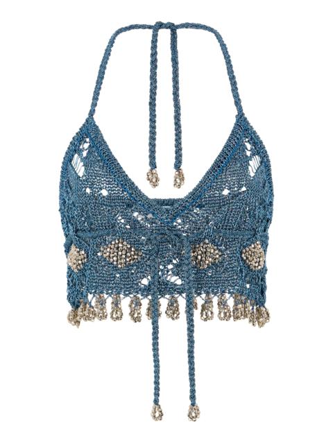 Embellished Metallic Knit Top turquoise