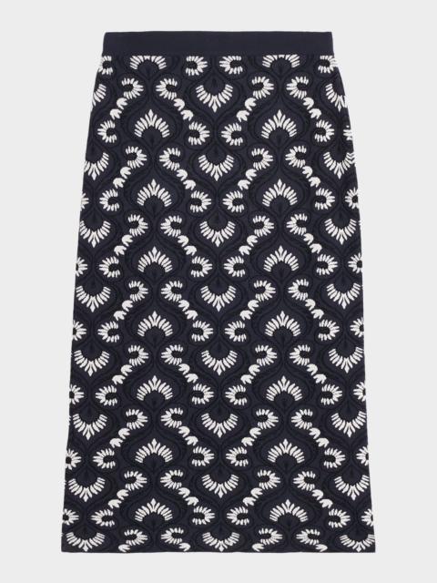 Jacquard Knit Midi Pencil Skirt