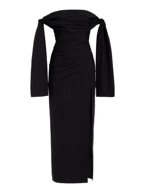 Off-The-Shoulder Stretch-Cotton Midi Dress black