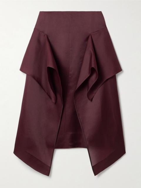 Nina asymmetric draped silk-organza midi skirt Burgundy