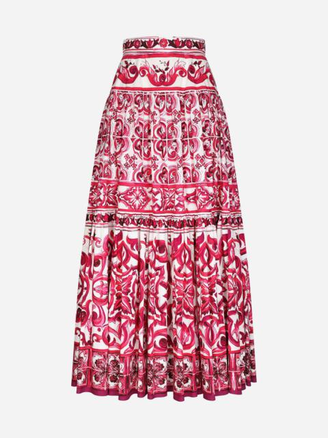 Long Majolica-print poplin skirt