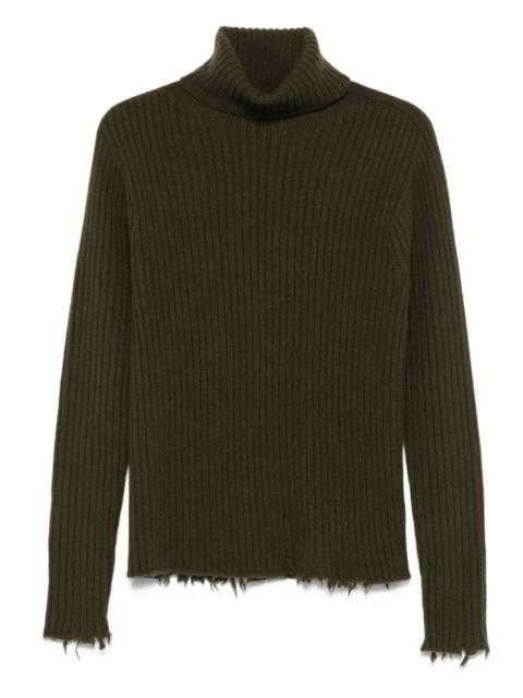 ribbed frayed-hem sweater