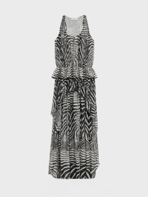 ASYMMETRICAL ZEBRA-PRINT CHIFFON DRESS