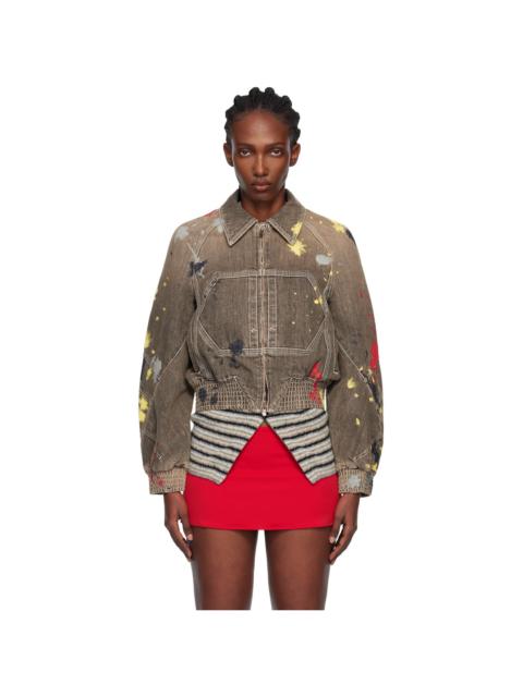 Brown K Painted Denim Bomber Jacket