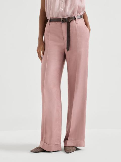 Linen diagonal loose flared trousers with monili