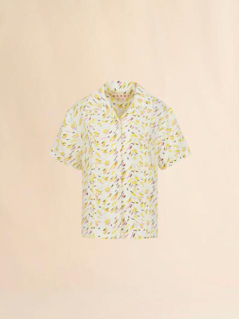 YELLOW LINEN SHIRT WITH BRUSHSTROKE WAVE PRINT