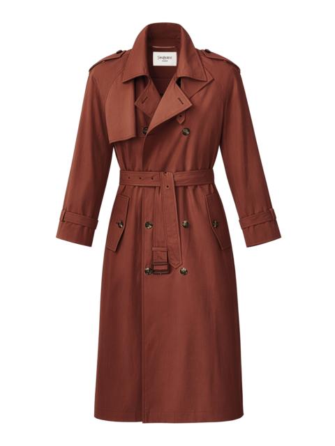 Water-Repellent Cotton-Silk Canvas Trench Coat brown