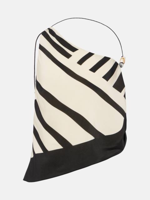 Arte printed one-shoulder silk satin crop top