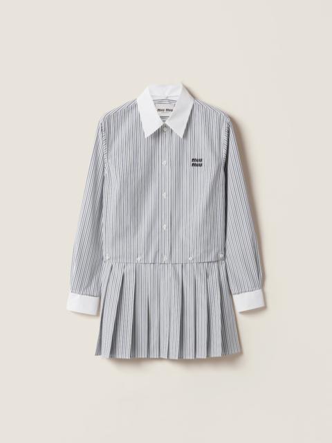Pleated striped poplin mini-dress