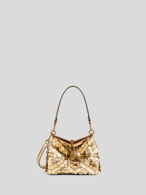 SMALL LEATHER VELA BAG WITH LAMINATED SEQUINS
