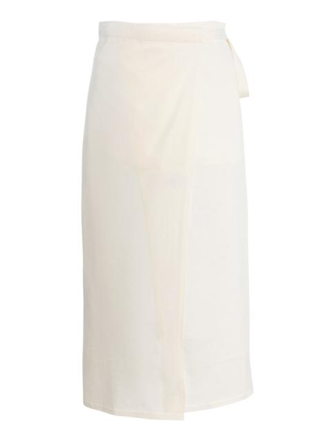 Wrap-Effect Cotton-Silk Midi Skirt ivory