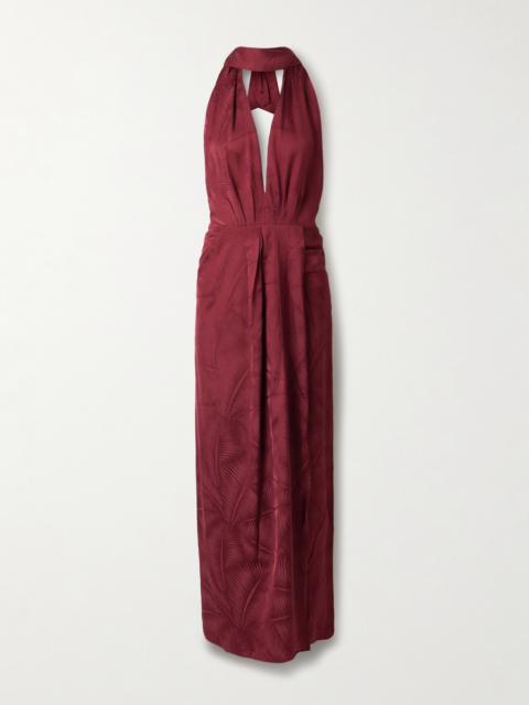 Wildly Beautiful Tasseled Satin-jacquard Halterneck Maxi Dress