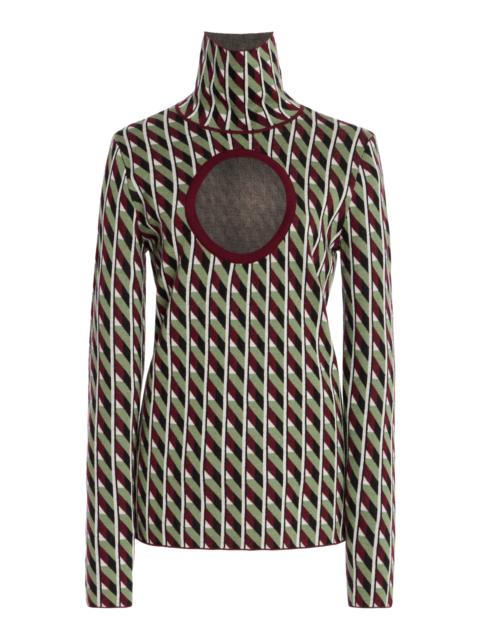 Georgina Cutout Merino Wool Turtleneck Top print