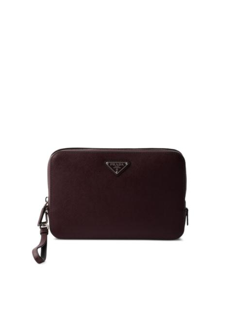 leather logo-plaque clutch