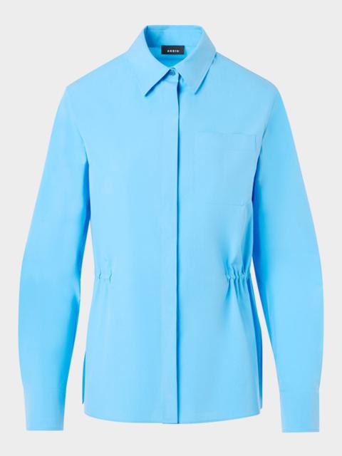 Cinched-Waist Poplin Button-Down Shirt