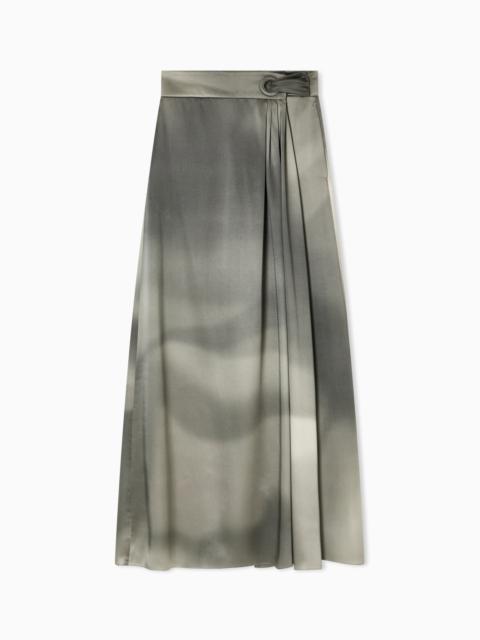 LONG SKIRT IN PRINTED SILK SATIN