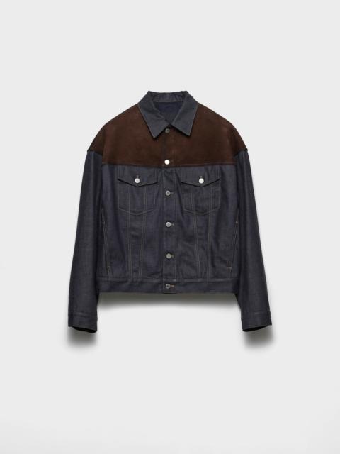 Denim and suede blouson jacket