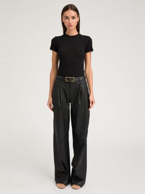 BLACK LEATHER PLEATED TROUSERS