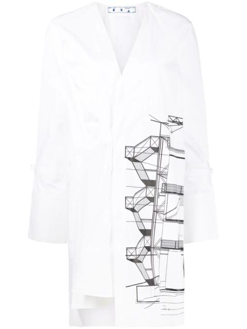 graphic-print tied-sleeves mini dress