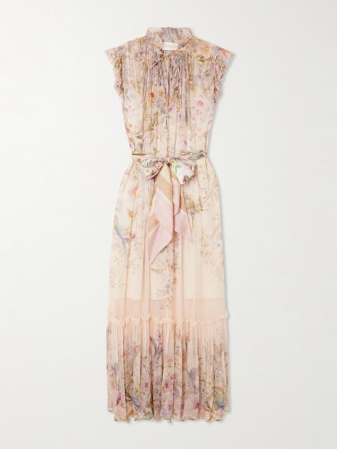 Rebellion Tie-detailed Ruffled Printed Chiffon Maxi Dress