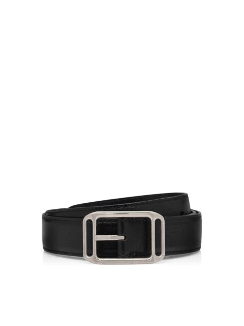 GRAINED LEATHER SQUARE STADIUM BELT