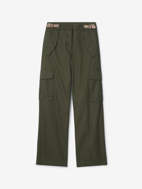 Check Trim Gabardine Cargo Trousers