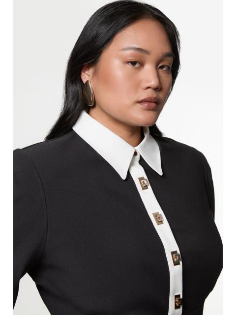 Plus Size Techno Cotton Woven Maxi Dress With Contrast Placket