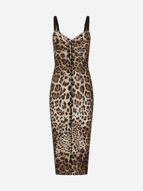 Marquisette calf-length dress with leopard print