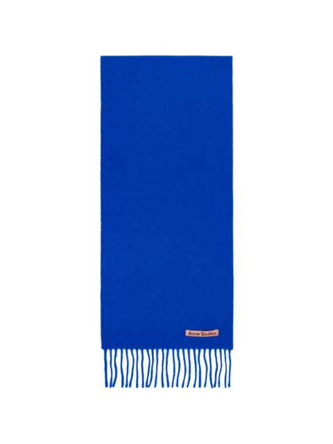 Blue Skinny Fringe Wool Scarf