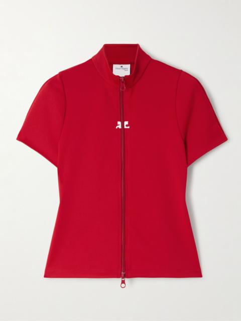 Embroidered jersey zip-up T-shirt Red