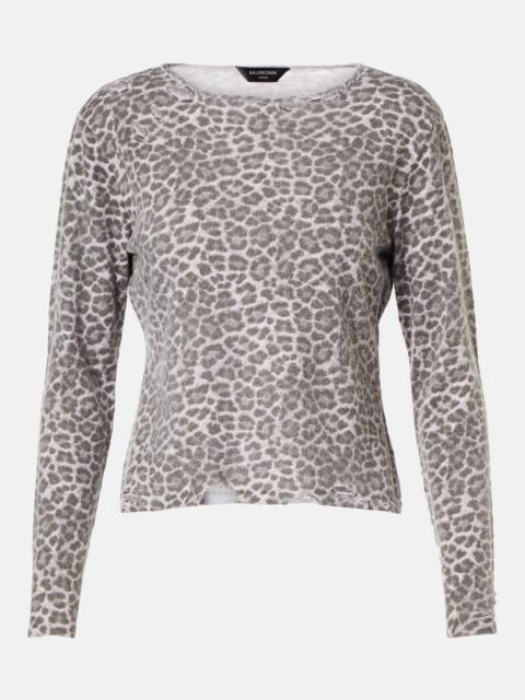 Distressed leopard-print jersey sweater