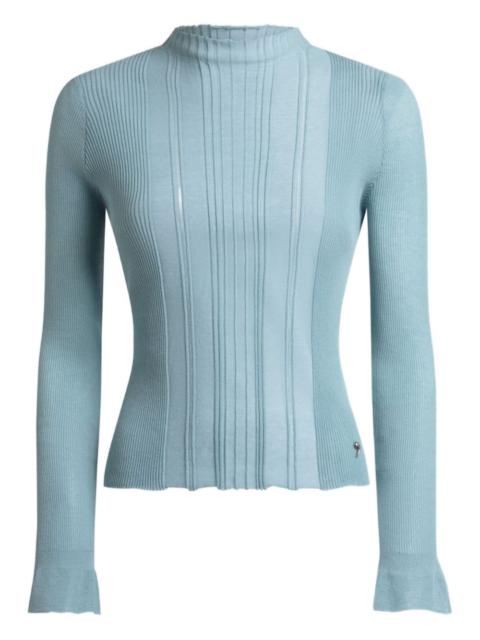 raised-collar jacquard sweater