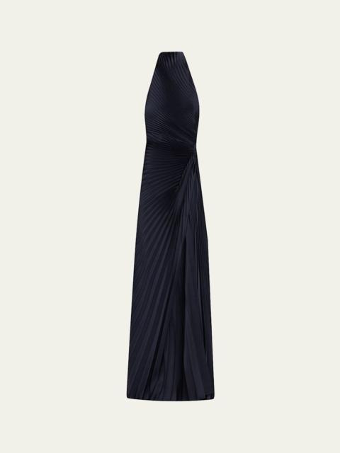 Romy High-Neck Pleated Satin Gown