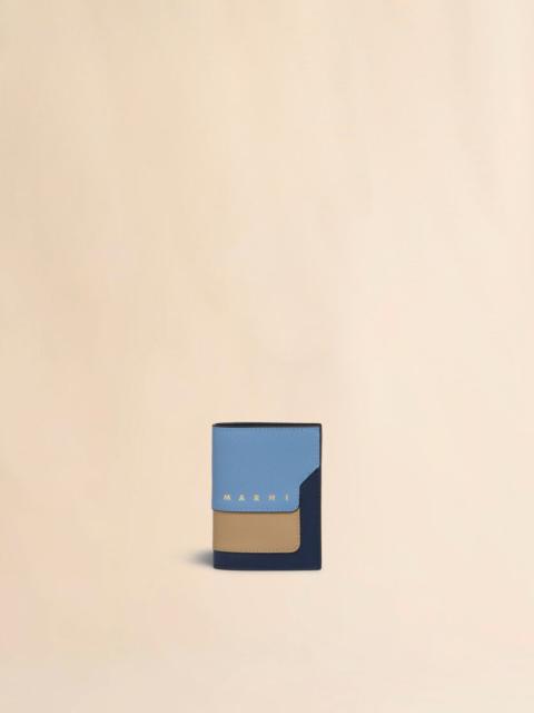 BLUE, BEIGE AND LIGHT BLUE SAFFIANO LEATHER BI-FOLD WALLET