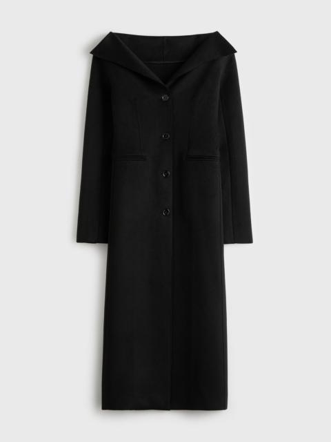 Open collar wool coat black