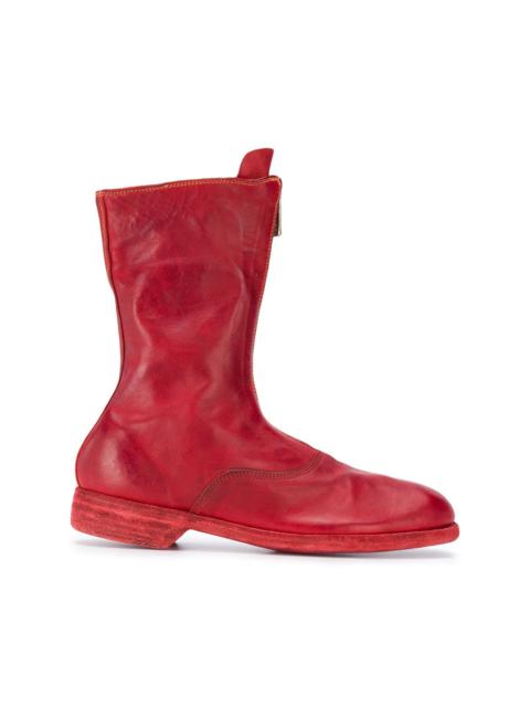 front-zip leather boots