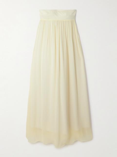 Solene Strapless Draped Shirred Crepe-twill And Chiffon Maxi Dress