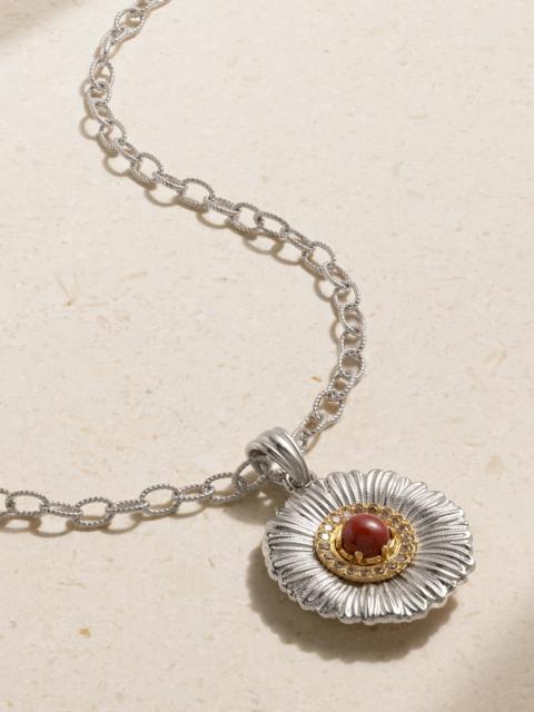Blossom Sterling Silver And Gold-plated, Jasper And Diamond Necklace