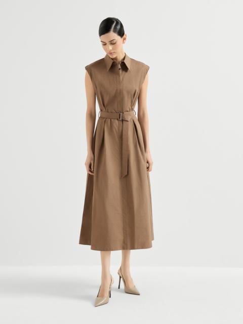 Techno cotton texture twill belted shirt dress with monili