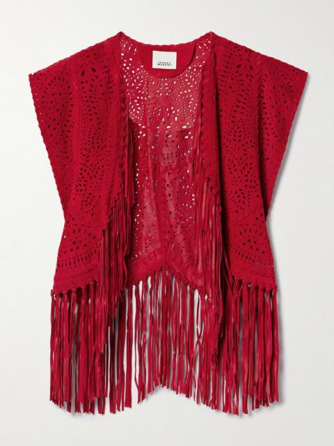 Edita Fringed Whipstitched Laser-cut Suede Vest